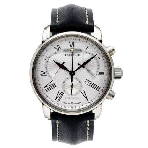 Image of 7682-4 Zeppelin LZ127 Transatlantic herre ur<br> hvid urskive med chronograph